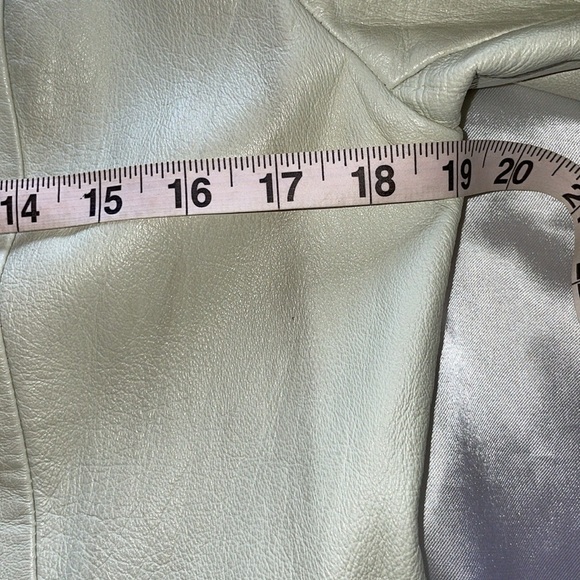 Vintage Ivory Double Breasted Leather Blazer Jacket Gold Buttons Satin Lined - Picture 4 of 10